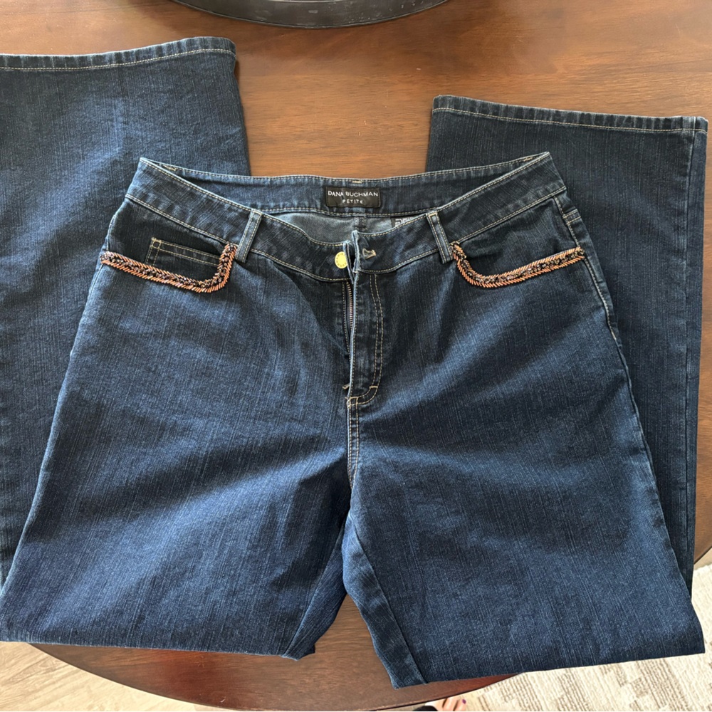 Dan Buchman Women’s Jeans. size 12  (petite) Wide leg embellished pocket